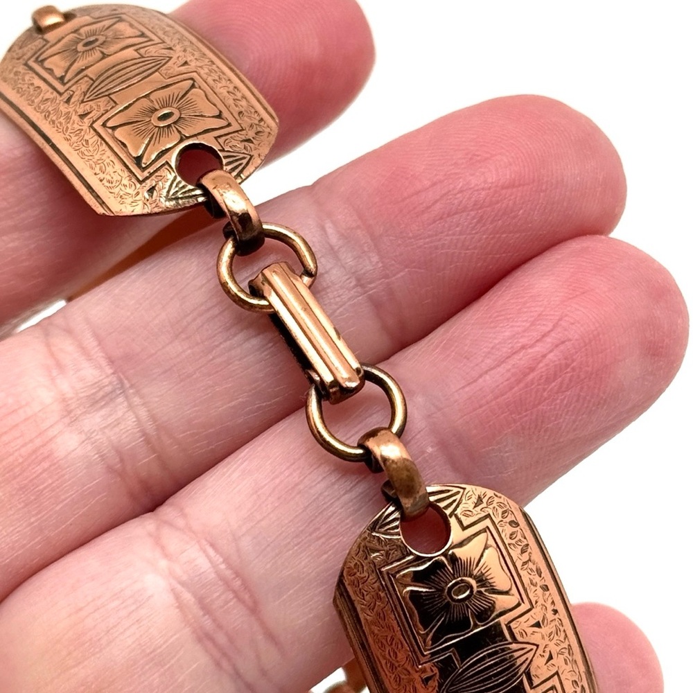 Vintage Copper Link Bracelet with Etched Floral Design - Picture 6 of 12